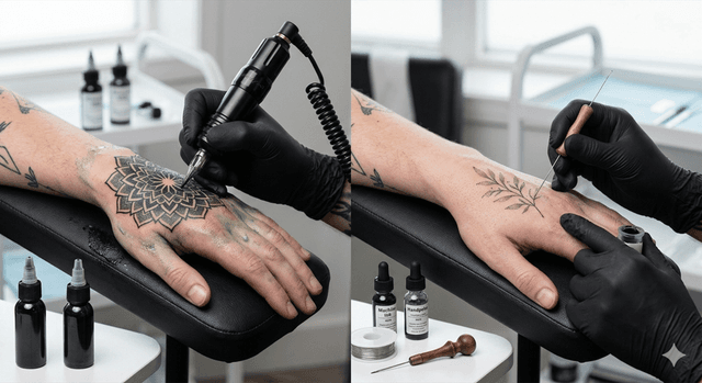 Tatuajes "Handpoke" vs. Máquina: diferencias en dolor, duración y estética