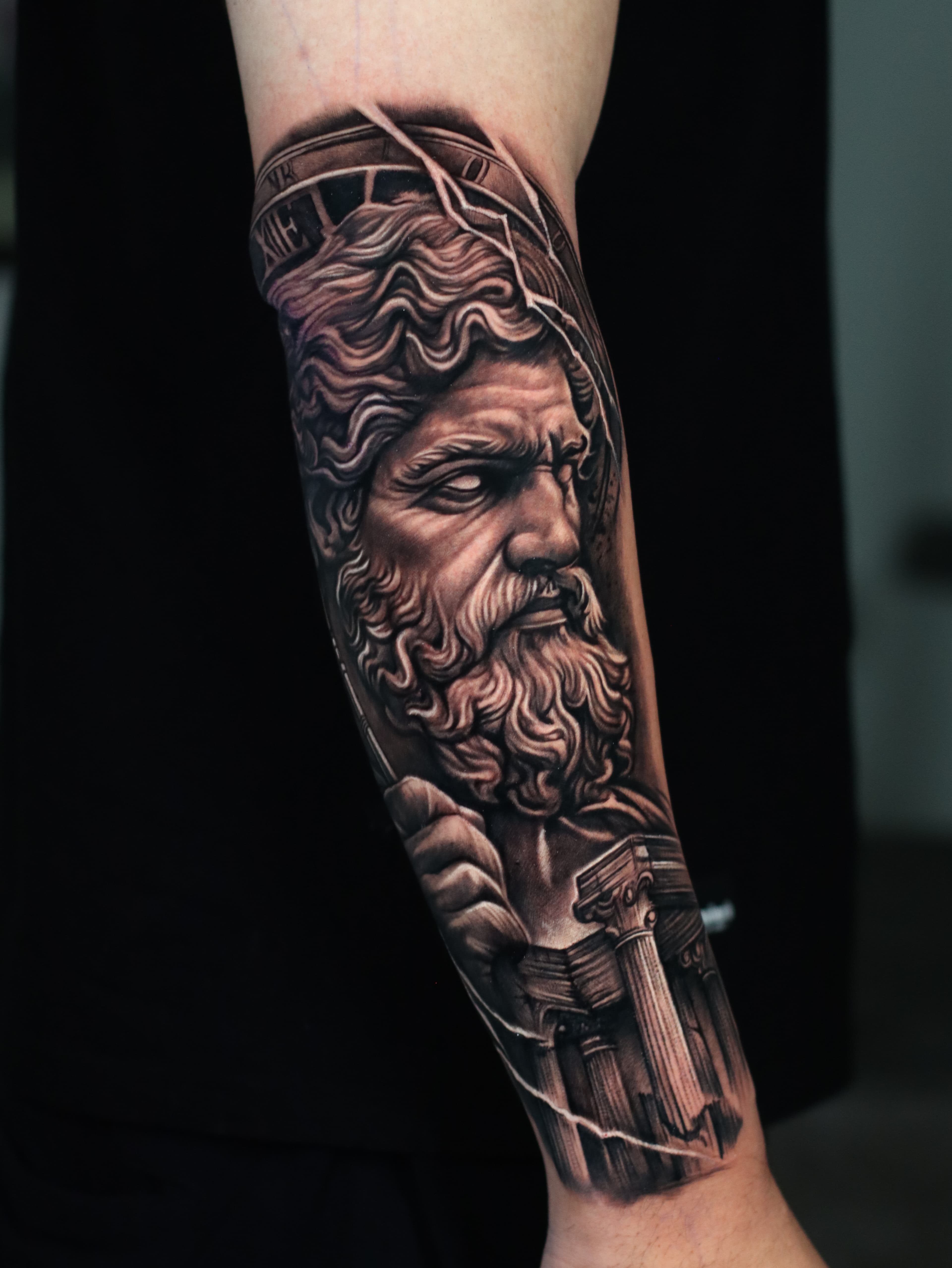 Skull black grey realism tattoo