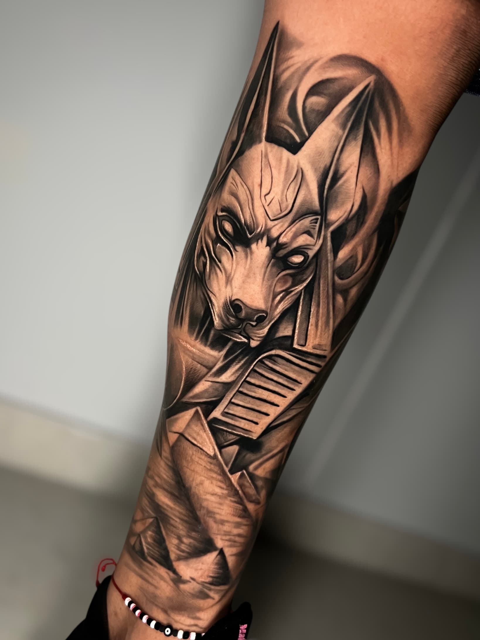 Anubis leg tattoo