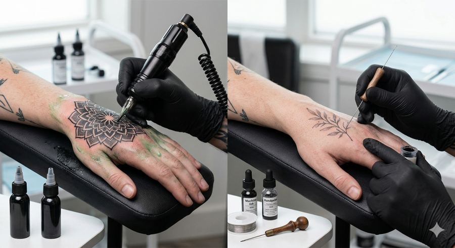 Handpoke vs Machine Tattoos: Differences in Pain, Longevity and Aesthetics