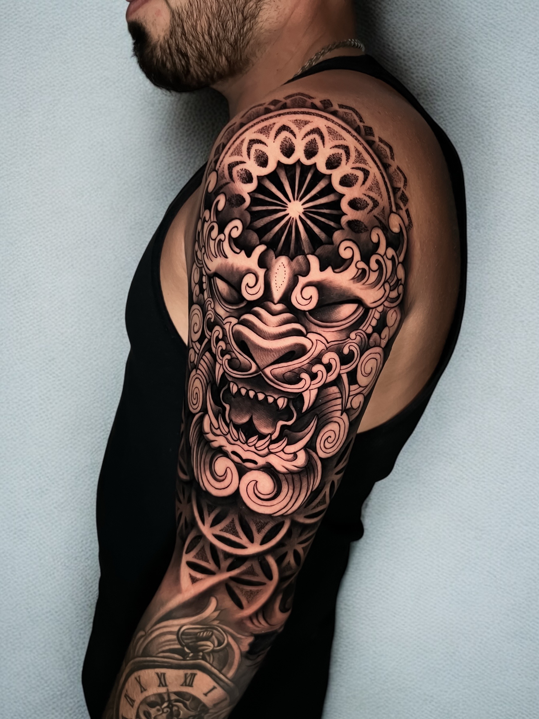 Geometric lion tattoo
